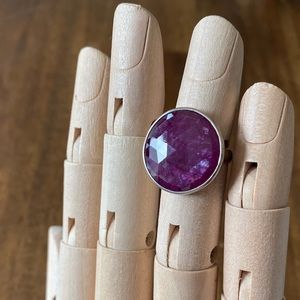 Faceted round ruby sterling silver ring